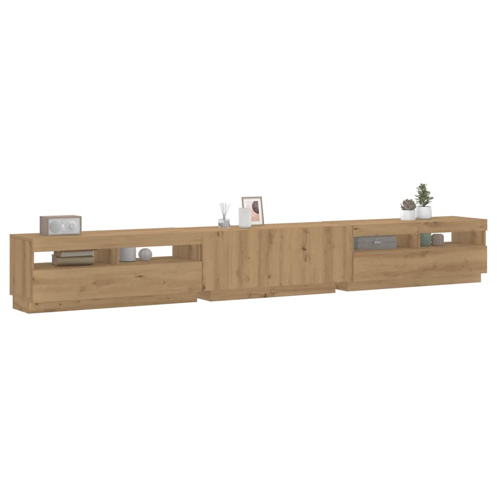 TV Cabinet with LED Lights Artisan Oak 300x35x40 cm Engineered Wood