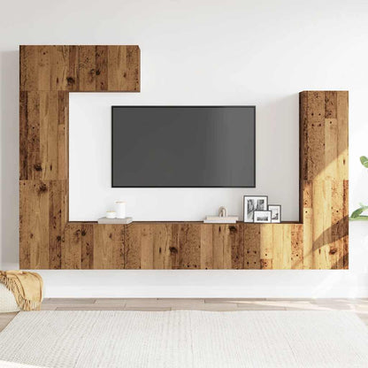 5 Piece TV Cabinet Set Wall-mounted Old Wood Engineered Wood