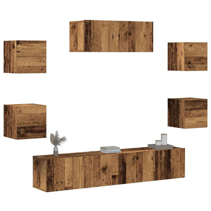 5 Piece TV Cabinet Set Wall-mounted Old Wood