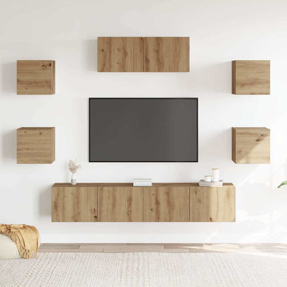 7 Piece TV Cabinet Set Wall-mounted Artisan Oak