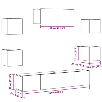 7 Piece TV Cabinet Set Wall-mounted Artisan Oak