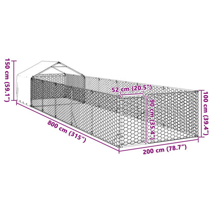 Outdoor Dog Kennel with Run 8x2x1.5 m Galvanised Steel