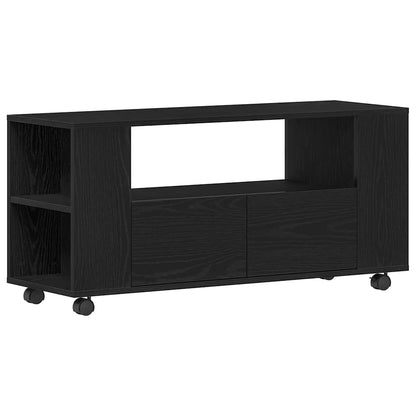 TV Cabinet with Wheels Black Oak 102x34.5x43 cm Engineered Wood