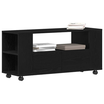 TV Cabinet with Wheels Black Oak 102x34.5x43 cm Engineered Wood