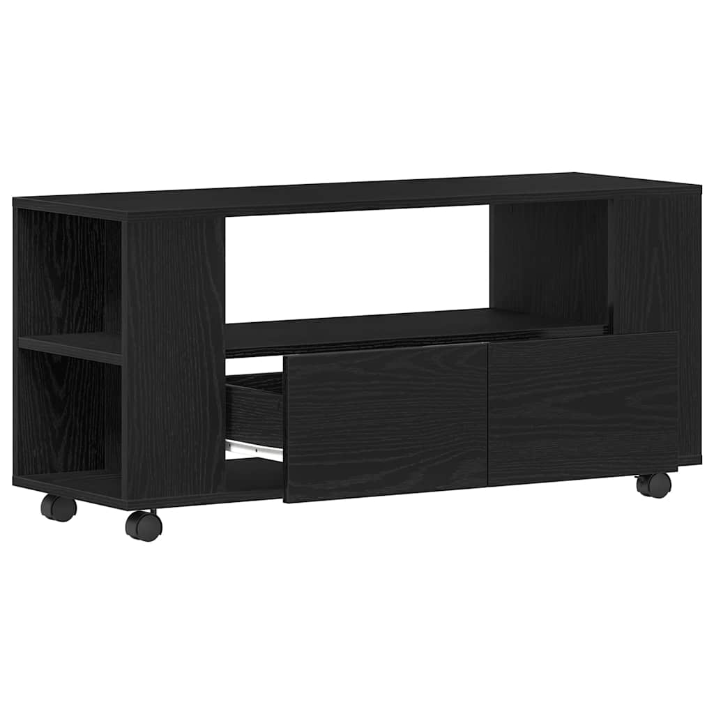TV Cabinet with Wheels Black Oak 102x34.5x43 cm Engineered Wood