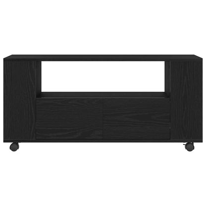 TV Cabinet with Wheels Black Oak 102x34.5x43 cm Engineered Wood