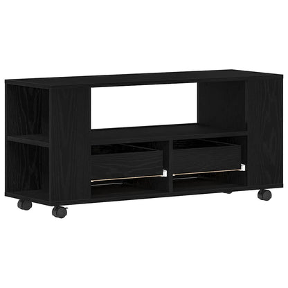 TV Cabinet with Wheels Black Oak 102x34.5x43 cm Engineered Wood