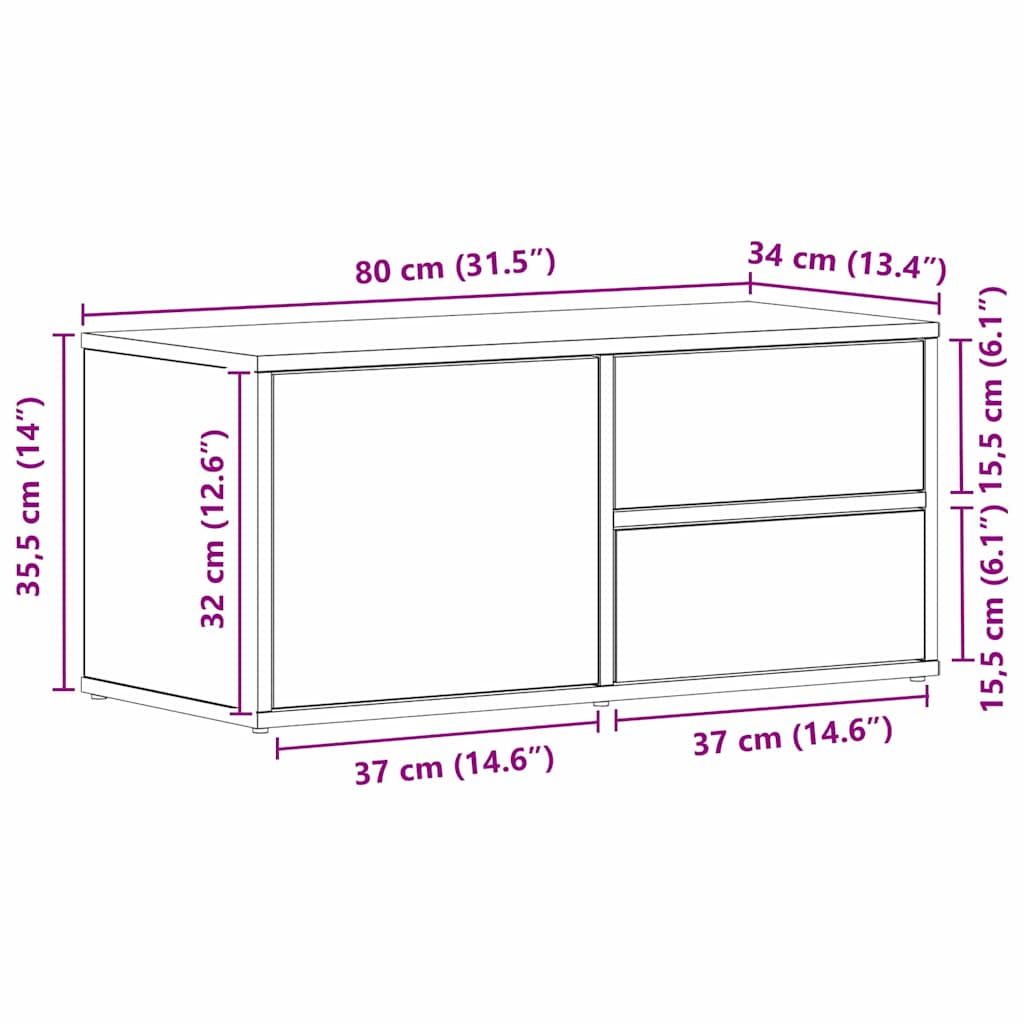 TV Cabinet Black Oak 80 x 34 x 36 cm Engineered Wood