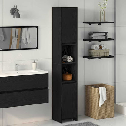 Bathroom Cabinet Black Oak 30 x 30 x 183.5 cm Engineered Wood