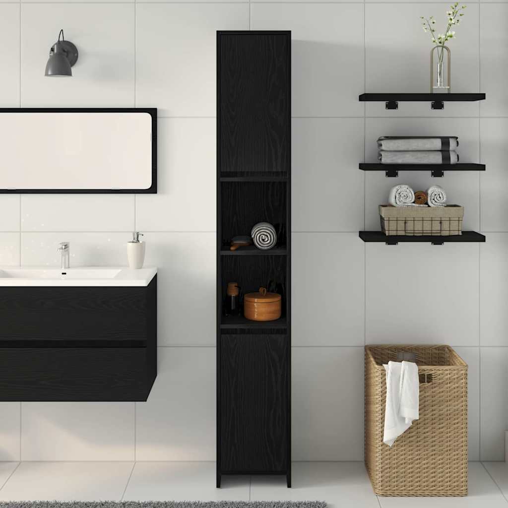 Bathroom Cabinet Black Oak 30 x 30 x 183.5 cm Engineered Wood