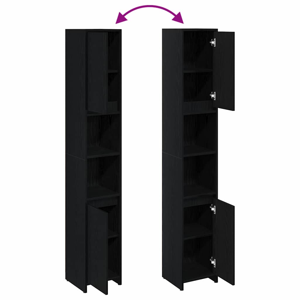Bathroom Cabinet Black Oak 30 x 30 x 183.5 cm Engineered Wood