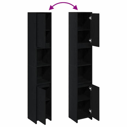 Bathroom Cabinet Black Oak 30 x 30 x 183.5 cm Engineered Wood