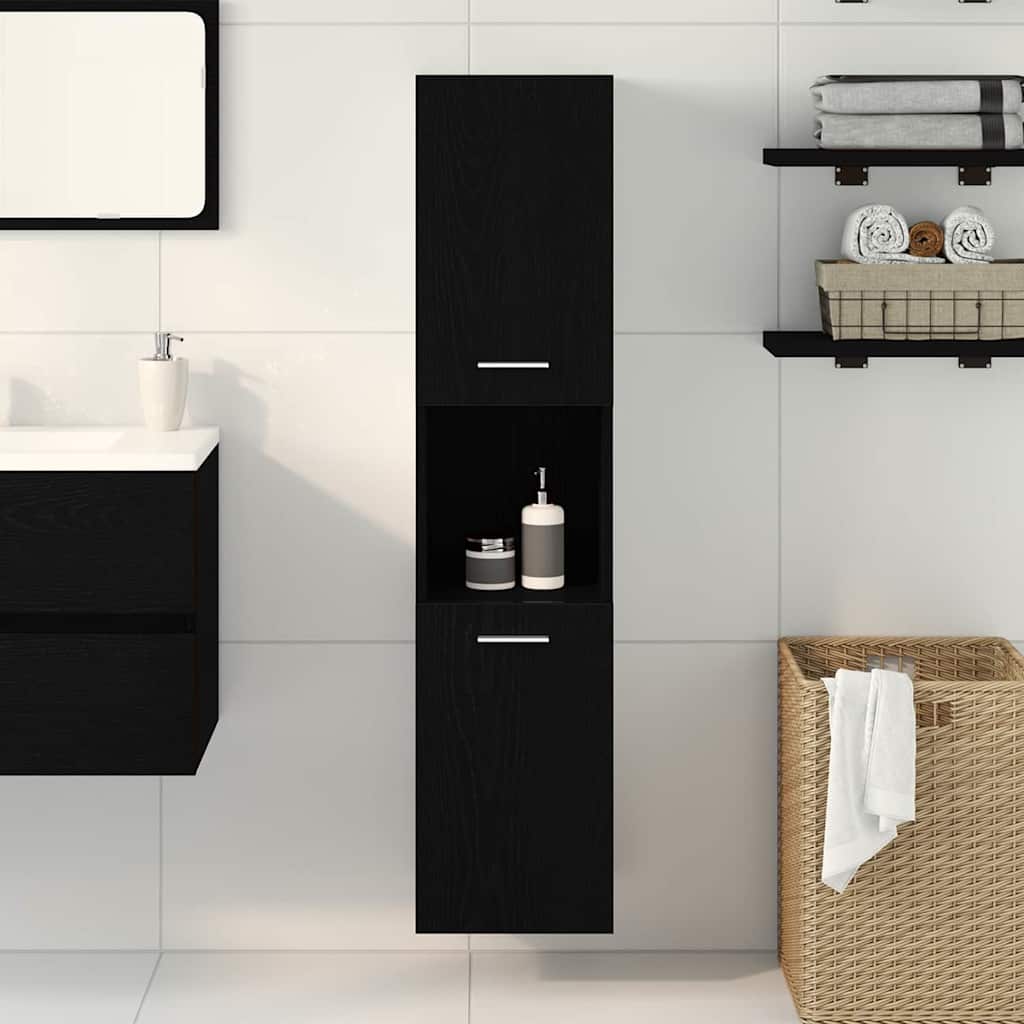 Bathroom Cabinet Black Oak 30 x 30 x 130 cm Engineered Wood
