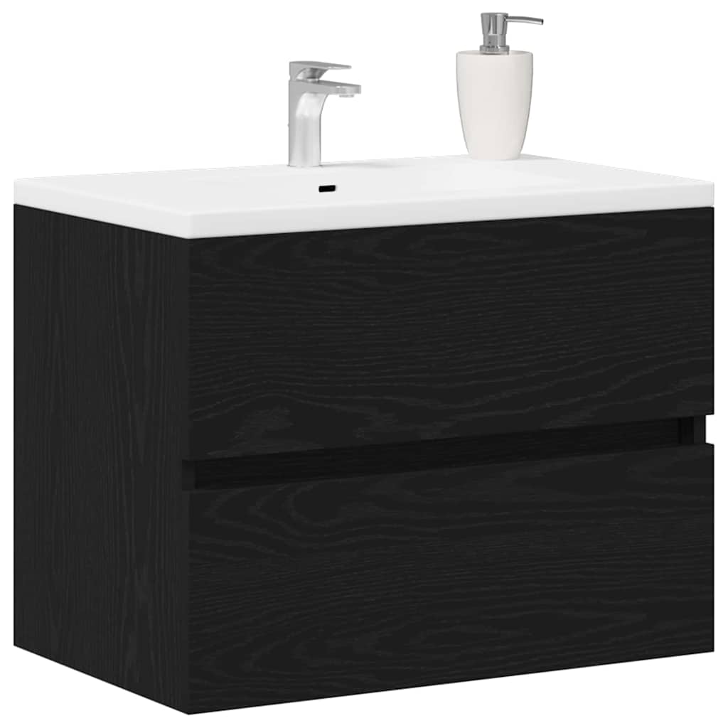 Bathroom Sink Cabinet with Drawer Black Oak 60 x 38.5 x 45 cm