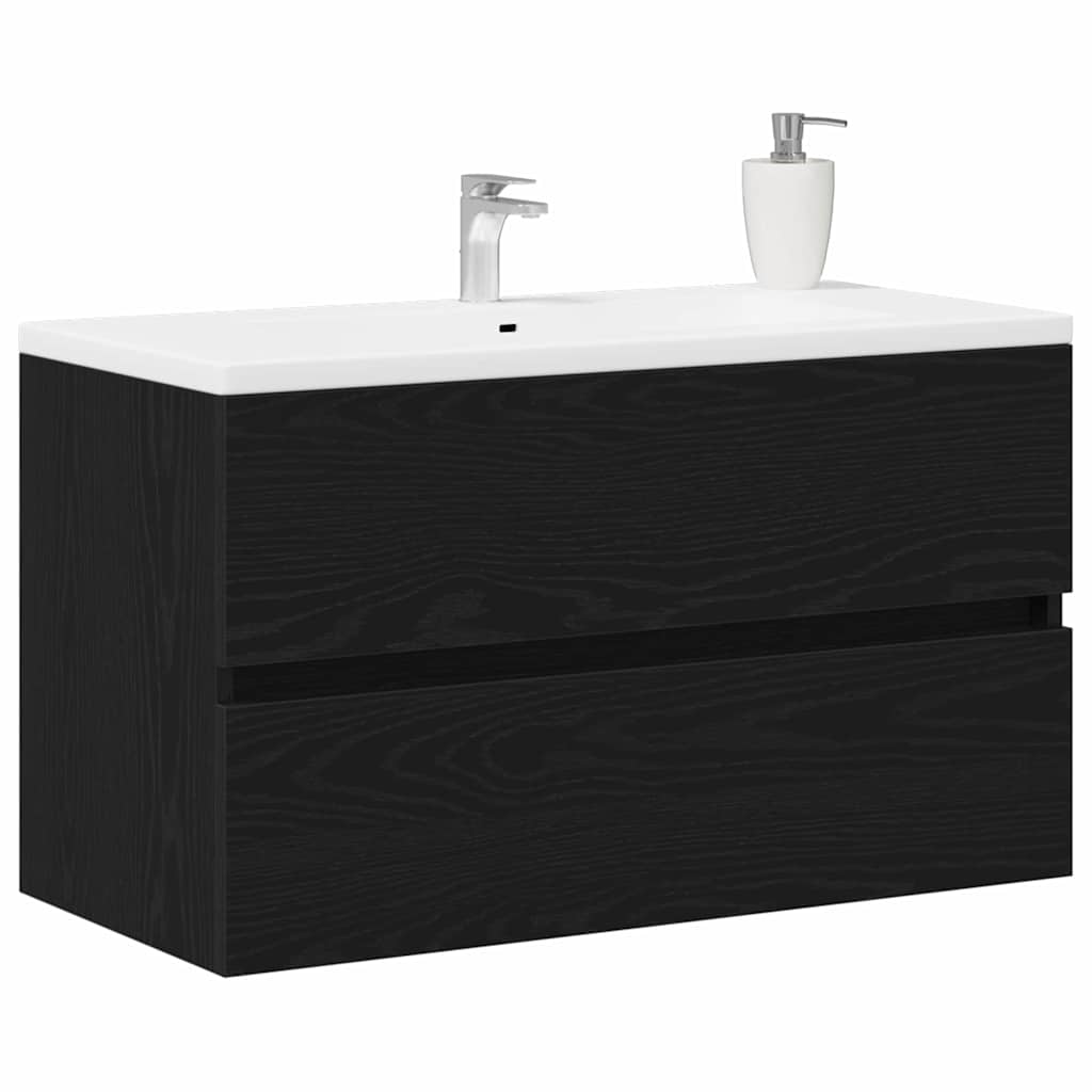 Bathroom Sink Cabinet with Drawer Black Oak 80 x 38.5 x 45 cm
