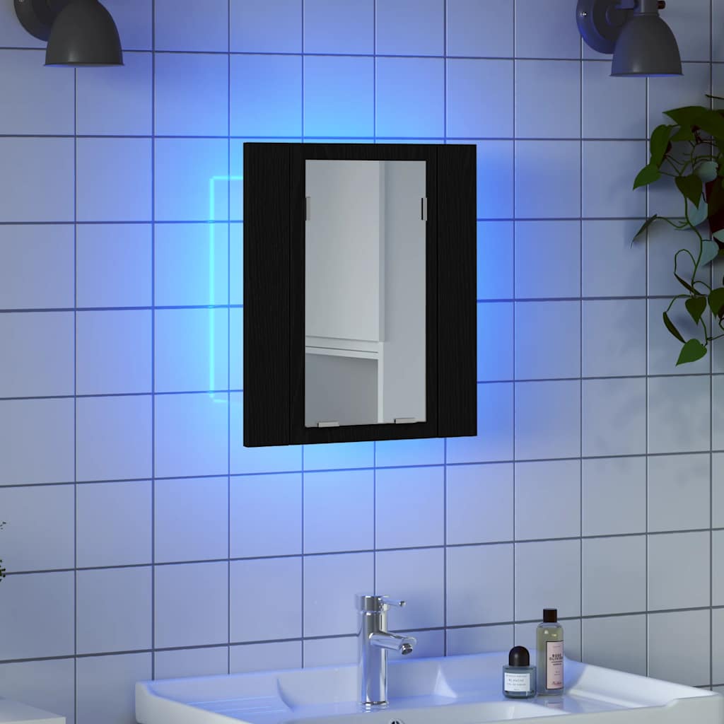 LED Bathroom Mirror Cabinet Black Oak 40x12x45 cm Engineered Wood