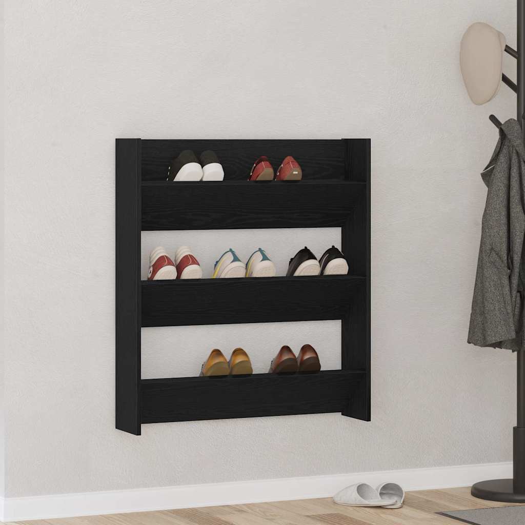 Wall Shoe Cabinet with Shelf 2 pcs Black oak 80 x 18 x 90 cm