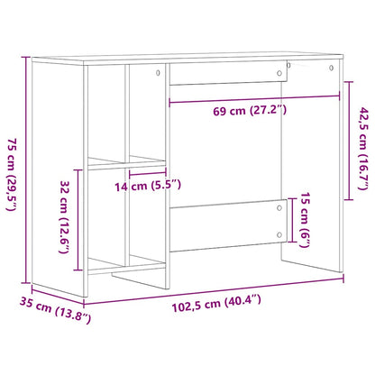 Desk with Shelf Black Oak 102.5 x 35 x 75 cm Engineered Wood