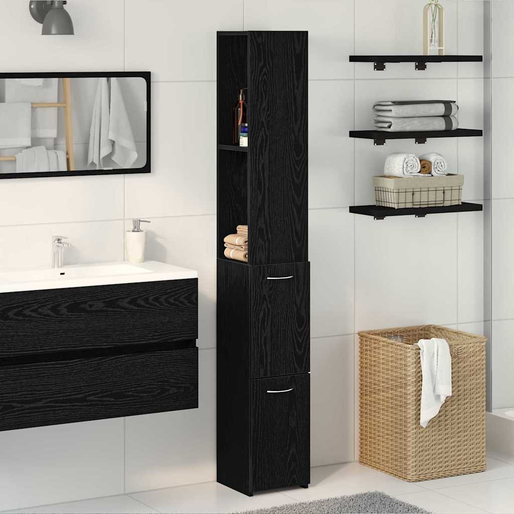 Bathroom Cabinet Black Oak 25 x 25 x 170 cm Engineered Wood