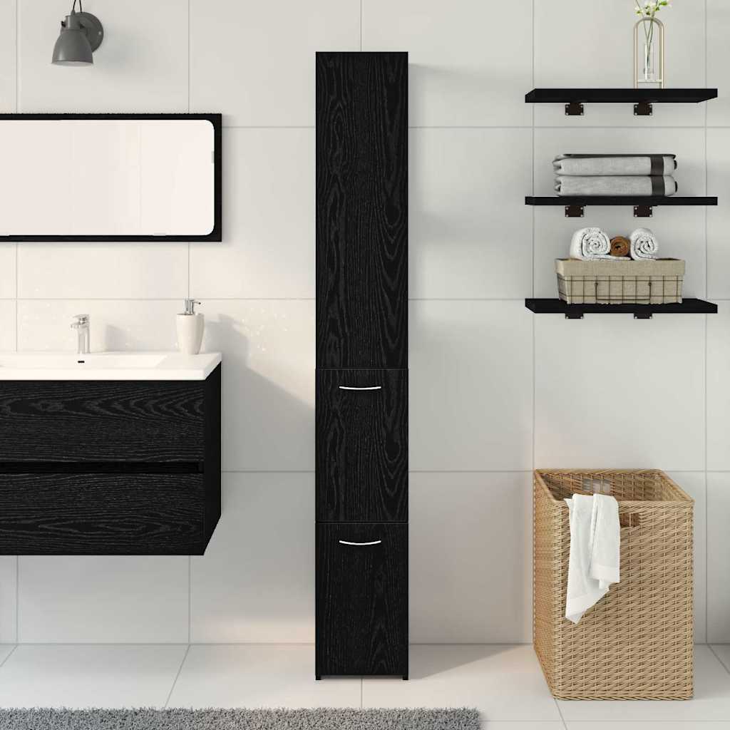 Bathroom Cabinet Black Oak 25 x 25 x 170 cm Engineered Wood