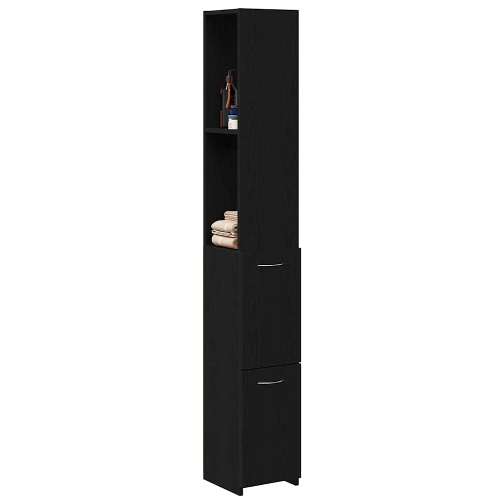 Bathroom Cabinet Black Oak 25 x 25 x 170 cm Engineered Wood