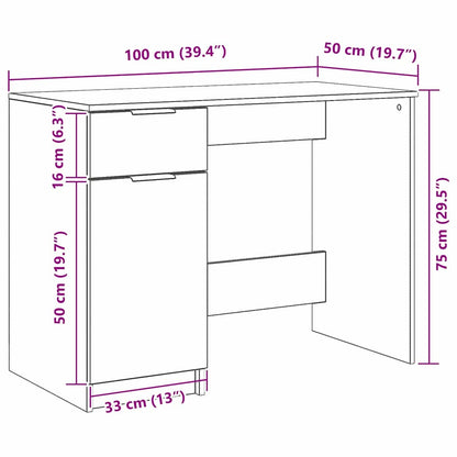 Desk with Drawer Black Oak 100 x 50 x 75 cm Engineered Wood