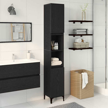 Bathroom Cabinet Black Oak 30 x 30 x 190 cm Engineered Wood