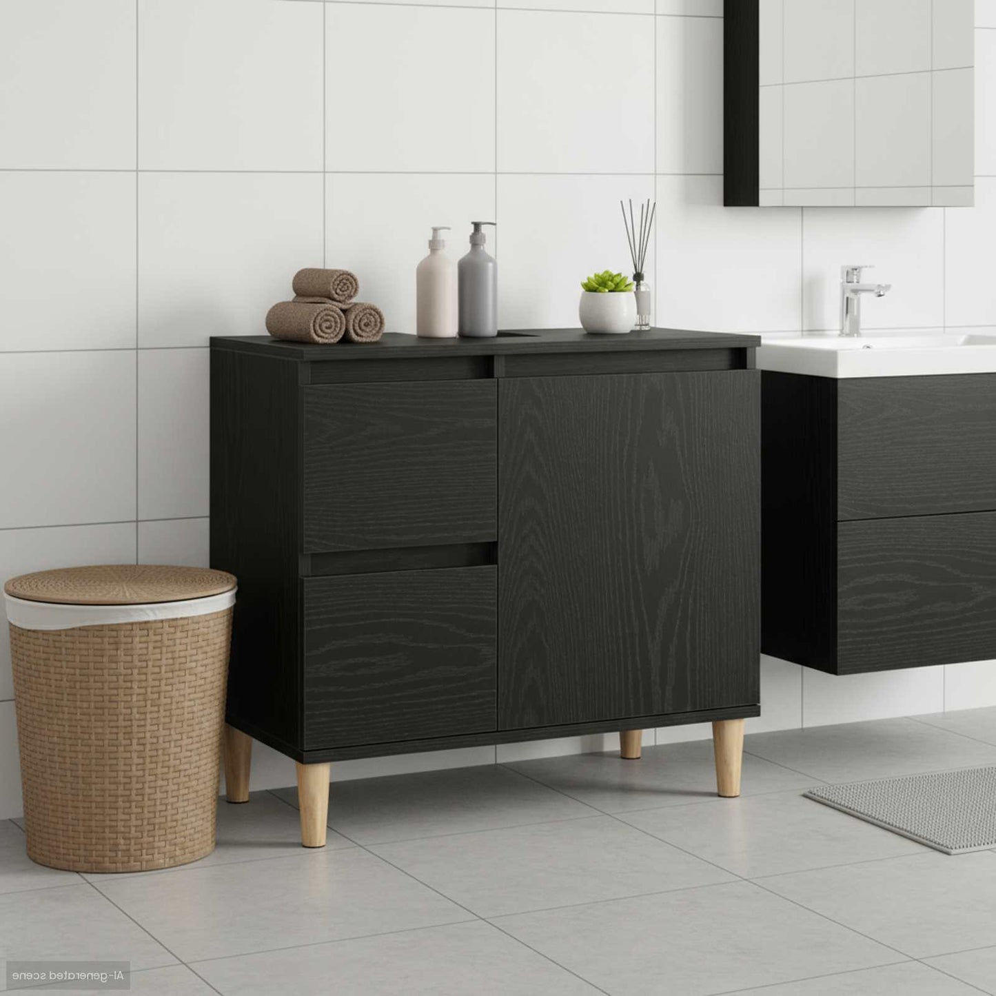 Bathroom Cabinet Black Oak 65 x 33 x 60 cm Engineered Wood