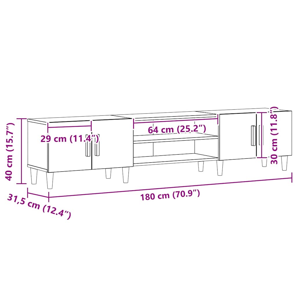 TV Cabinet Black Oak 180 x 31.5 x 40 cm Engineered Wood
