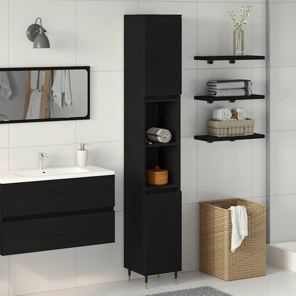 Bathroom Cabinet Black Oak 30 x 30 x 190 cm Engineered Wood