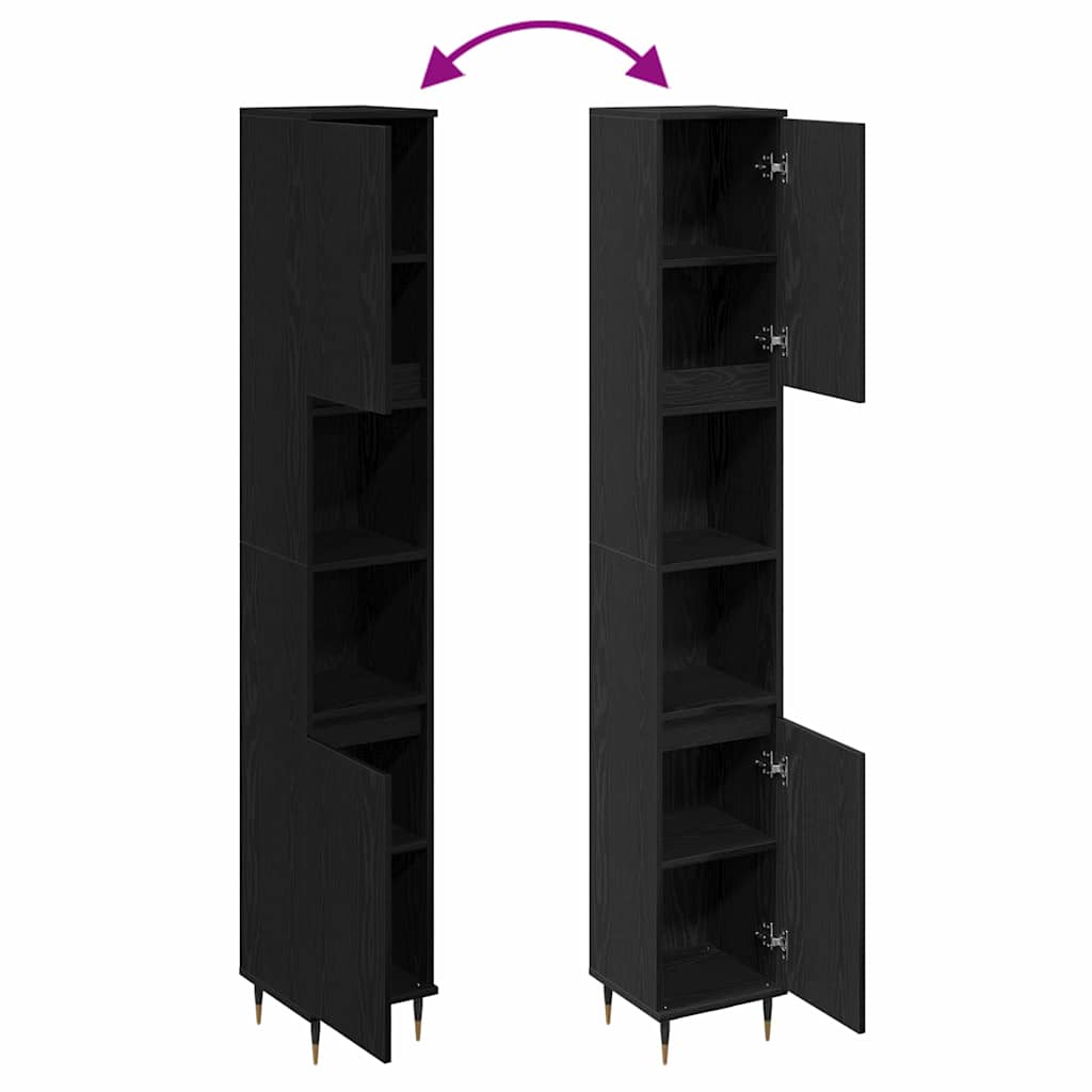 Bathroom Cabinet Black Oak 30 x 30 x 190 cm Engineered Wood