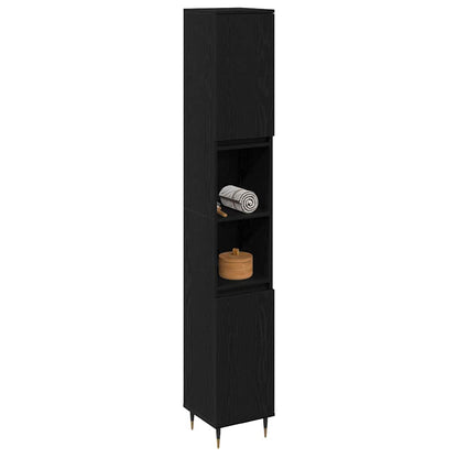 Bathroom Cabinet Black Oak 30 x 30 x 190 cm Engineered Wood
