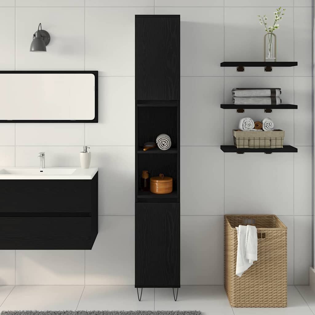 Bathroom Cabinet Black Oak 30 x 30 x 190 cm Engineered Wood
