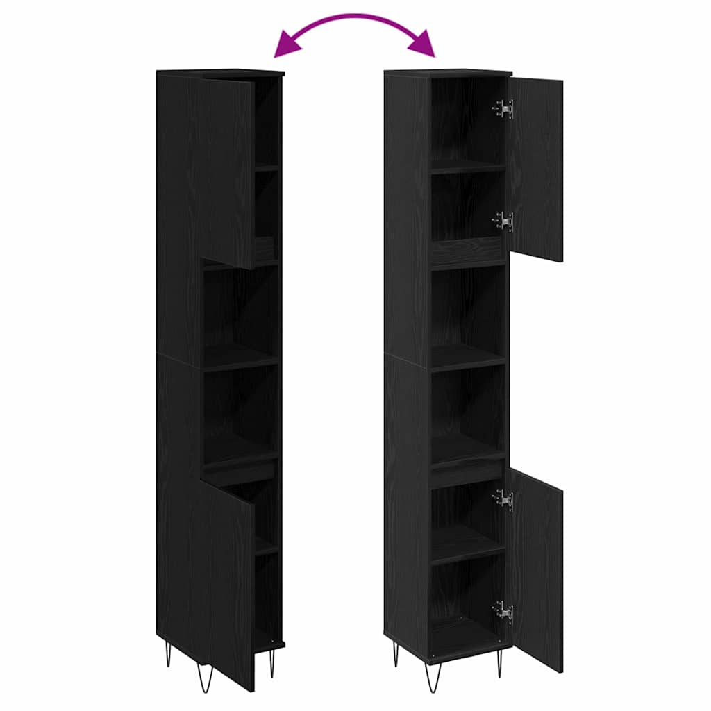 Bathroom Cabinet Black Oak 30 x 30 x 190 cm Engineered Wood