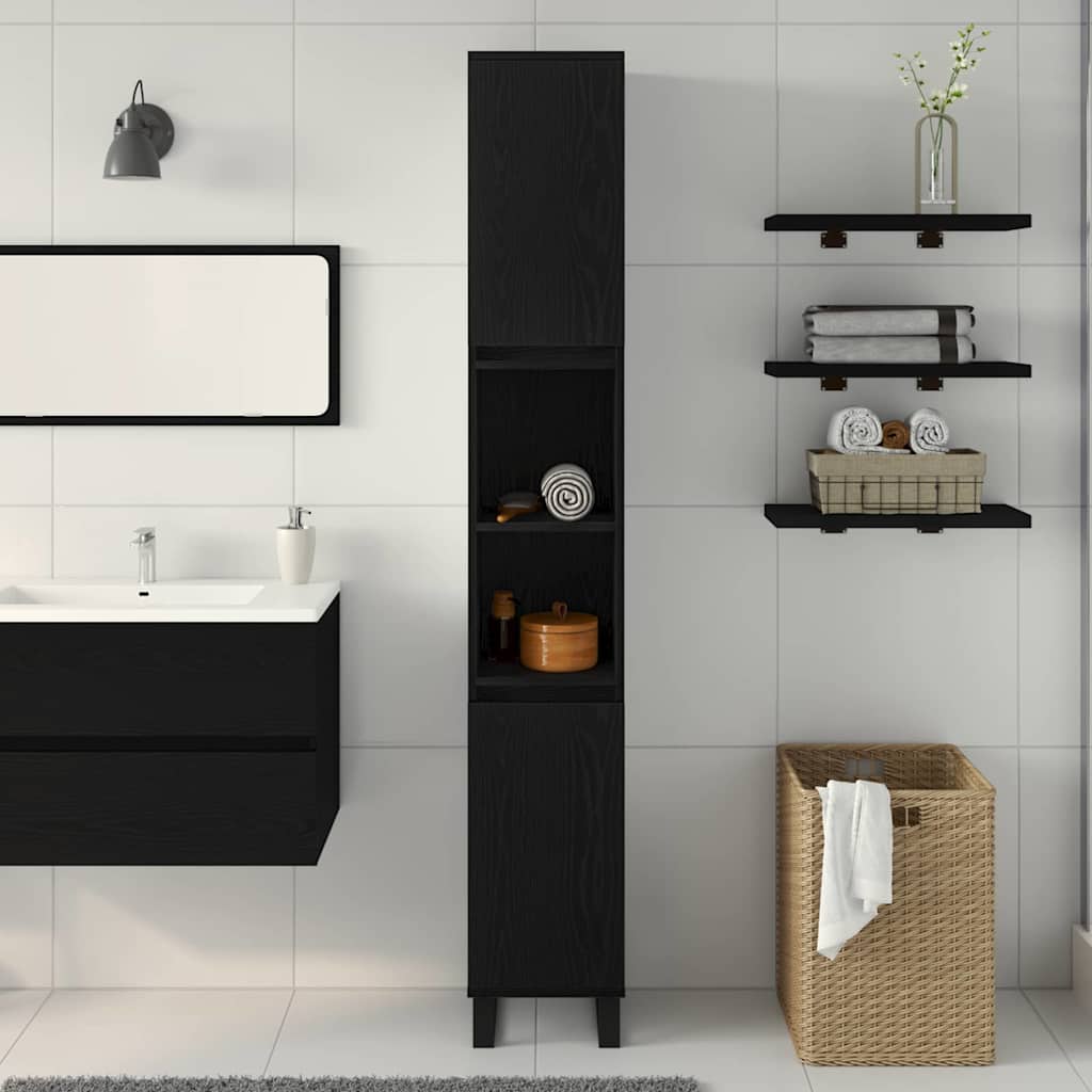 Bathroom Cabinet Black Oak 30 x 30 x 190 cm Engineered Wood