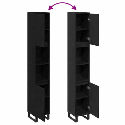 Bathroom Cabinet Black Oak 30 x 30 x 190 cm Engineered Wood