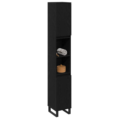 Bathroom Cabinet Black Oak 30 x 30 x 190 cm Engineered Wood