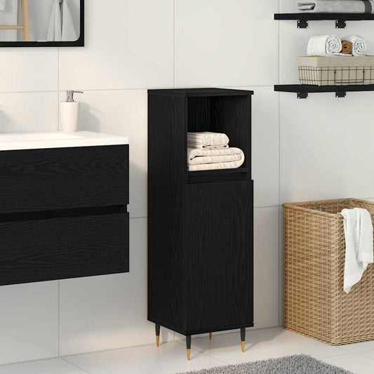 Bathroom Cabinet Black Oak 30 x 30 x 100 cm Engineered Wood