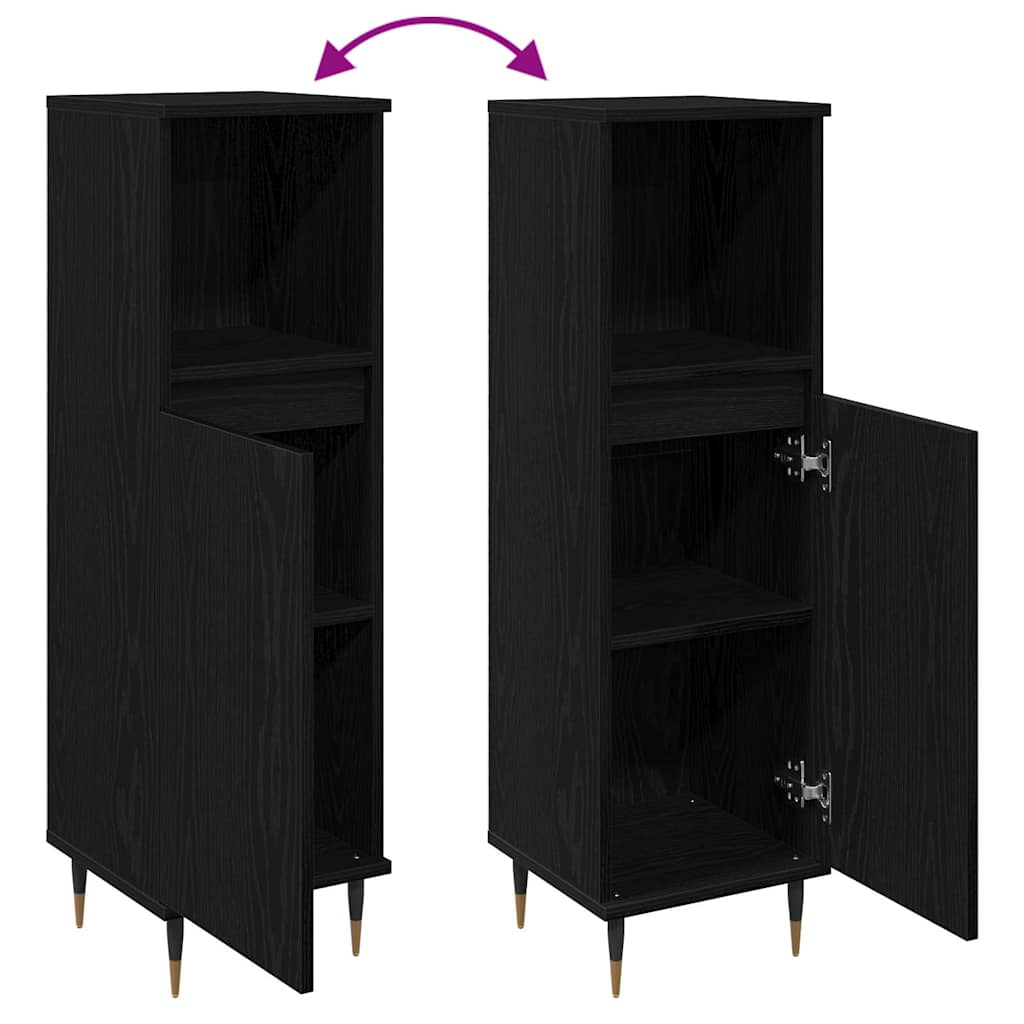 Bathroom Cabinet Black Oak 30 x 30 x 100 cm Engineered Wood