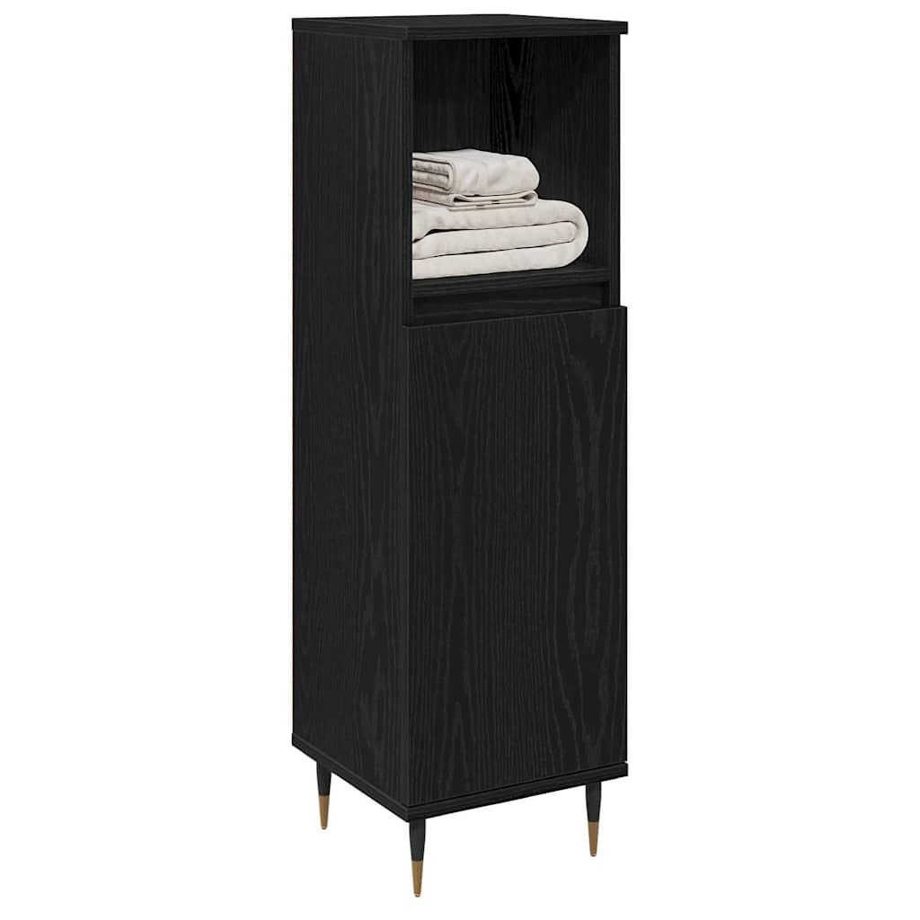 Bathroom Cabinet Black Oak 30 x 30 x 100 cm Engineered Wood
