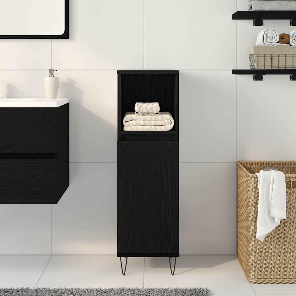 Bathroom Cabinet Black Oak 30 x 30 x 100 cm Engineered Wood