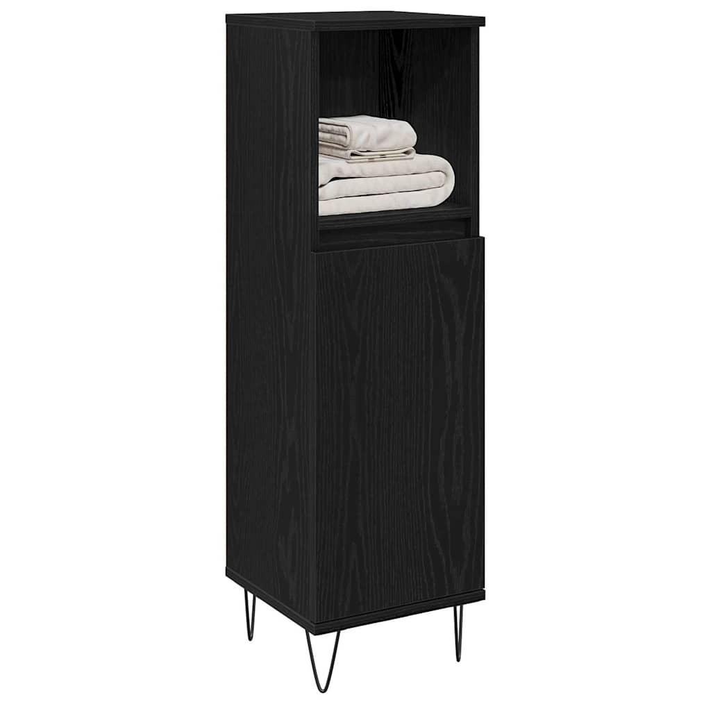 Bathroom Cabinet Black Oak 30 x 30 x 100 cm Engineered Wood