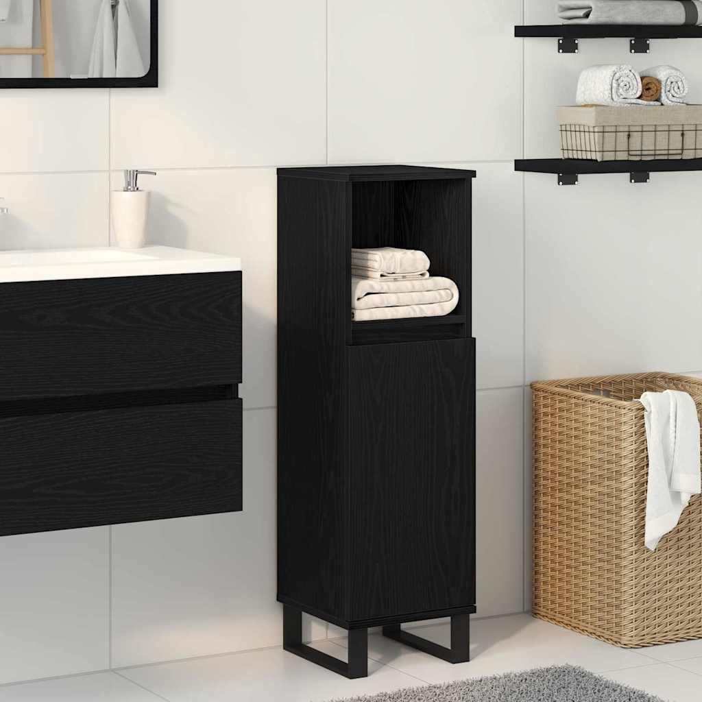 Bathroom Cabinet Black Oak 30 x 30 x 100 cm Engineered Wood
