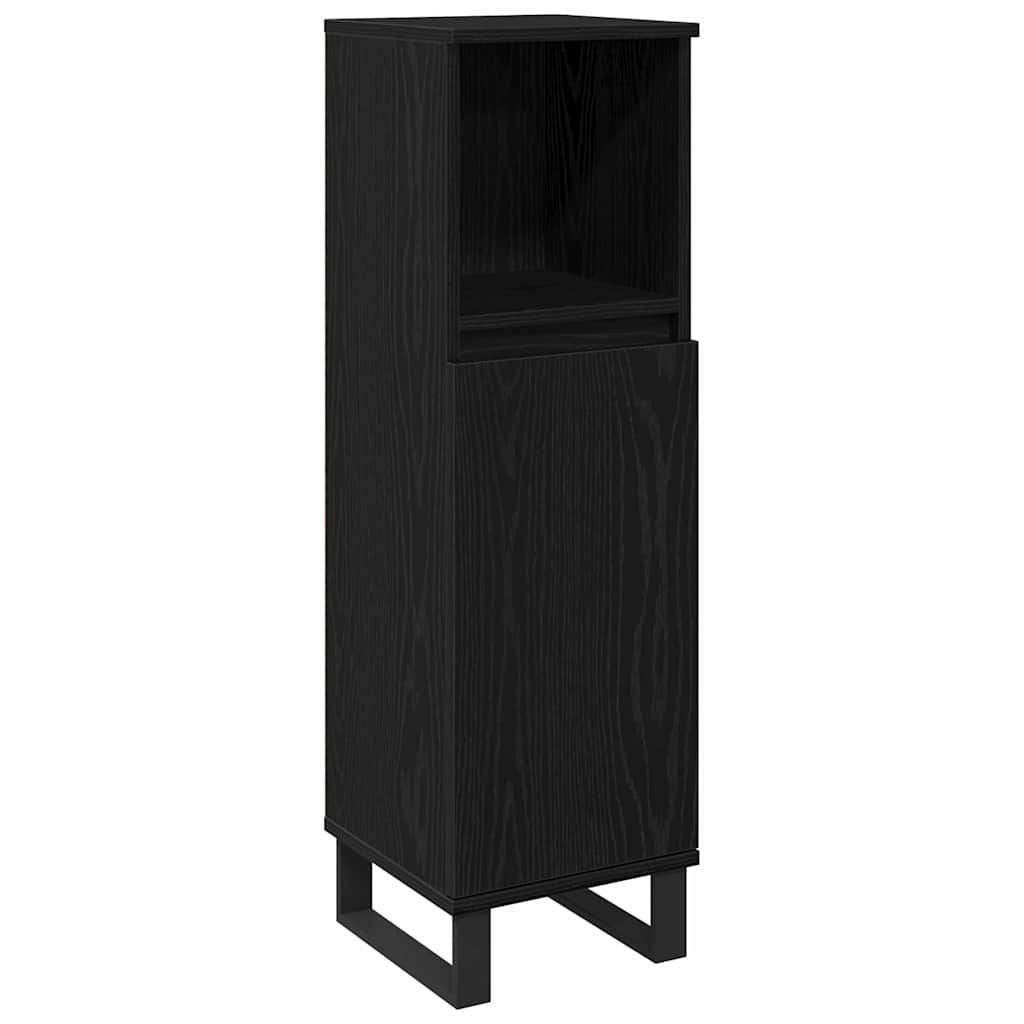Bathroom Cabinet Black Oak 30 x 30 x 100 cm Engineered Wood