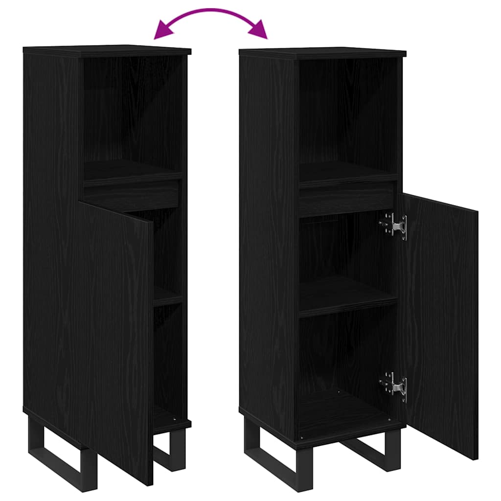 Bathroom Cabinet Black Oak 30 x 30 x 100 cm Engineered Wood