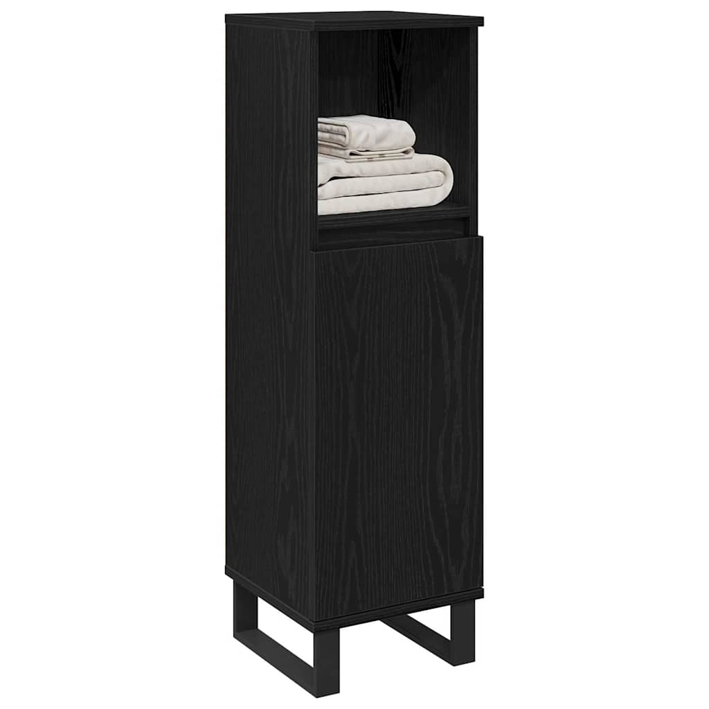 Bathroom Cabinet Black Oak 30 x 30 x 100 cm Engineered Wood