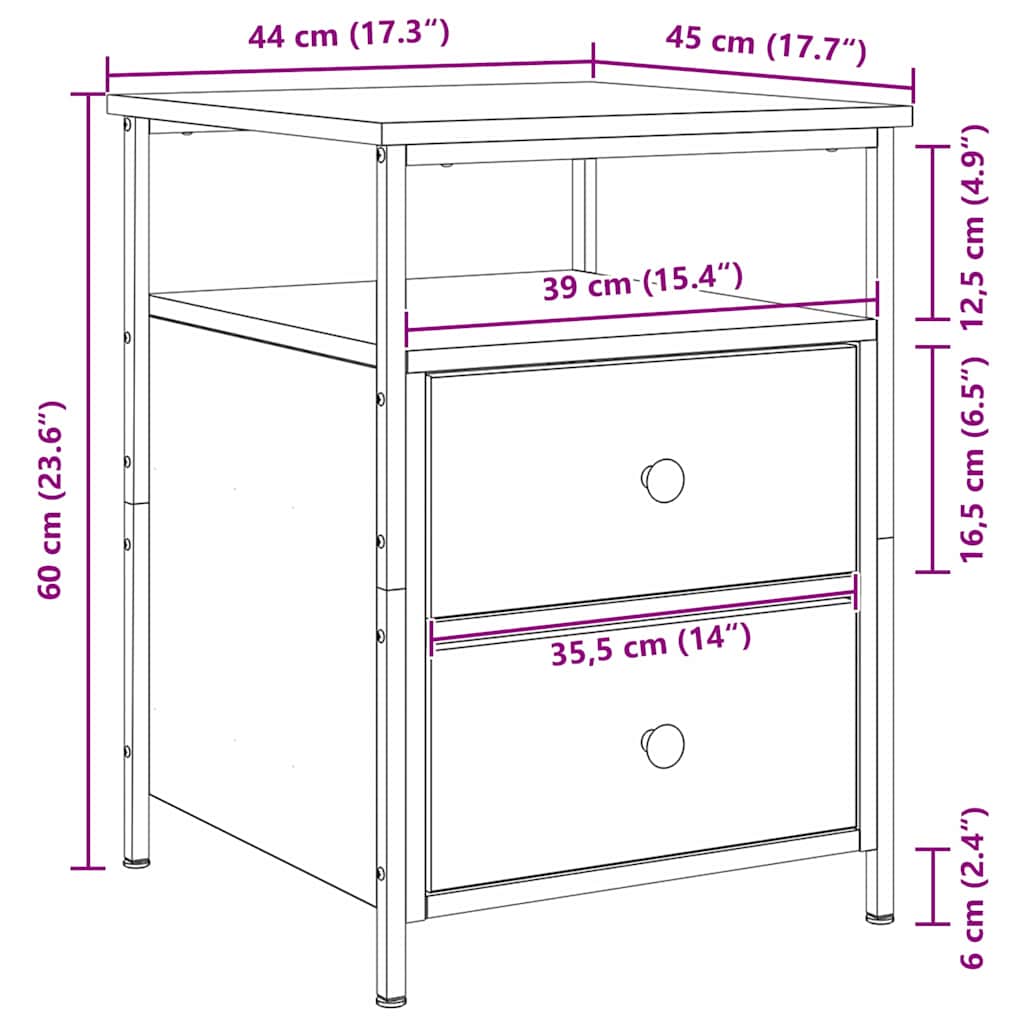 Bedside Cabinet with Drawer 2 pcs Black oak 44 x 45 x 60 cm