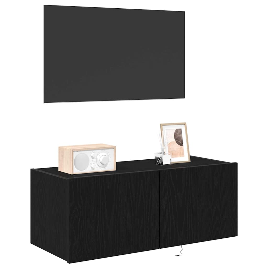 TV Wall Cabinet Black Oak 80 x 35 x 31 cm Engineered Wood