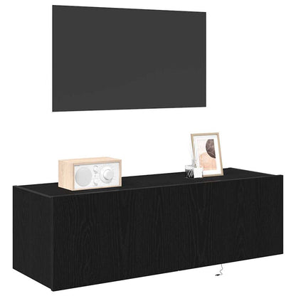 TV Wall Cabinet Wall-mounted 2 pcs Black Oak 100 x 35 x 31 cm