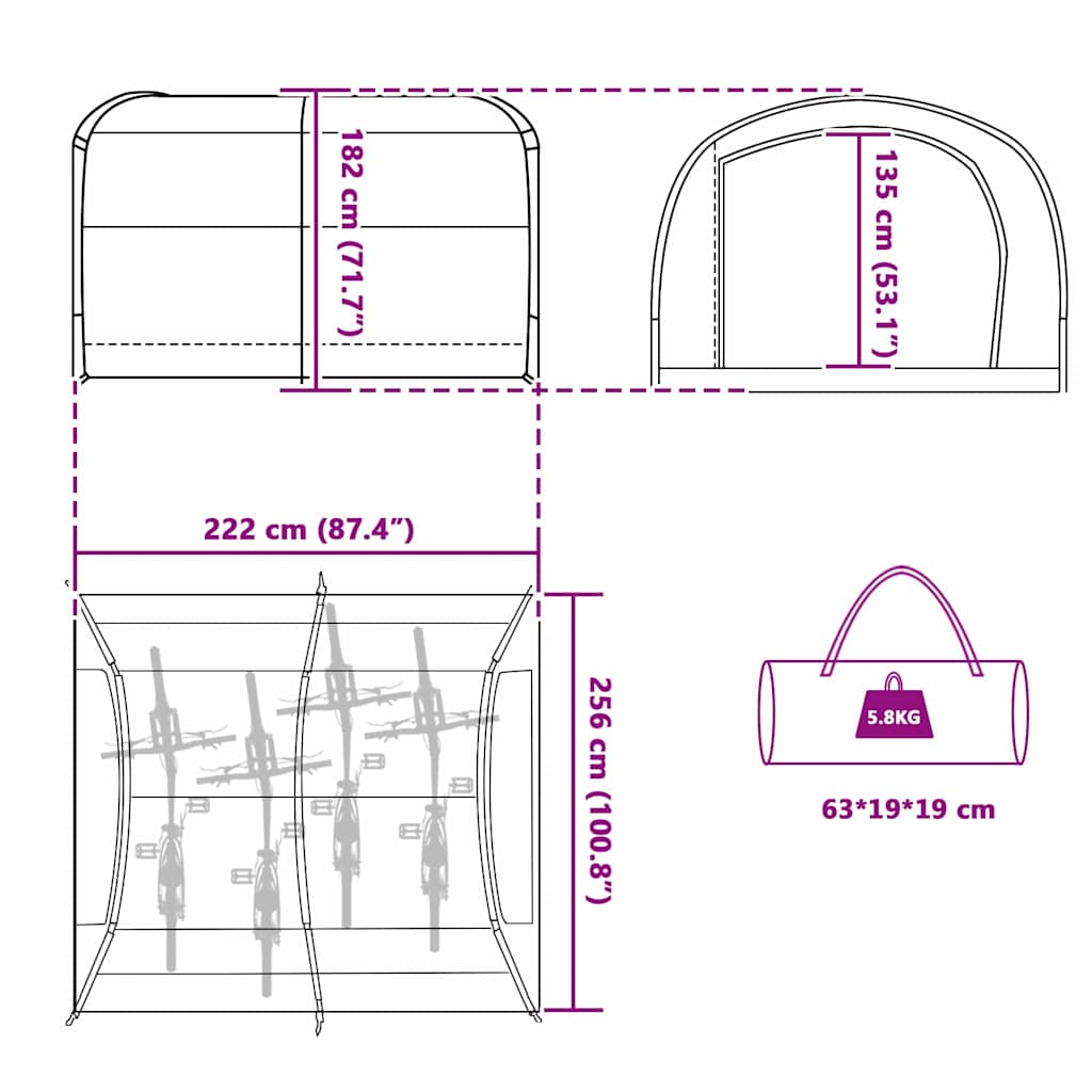 Bike Storage Tent with Roof Green 256 x 222 x 182 cm
